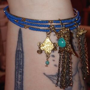 3 Vintage Blue Tassel Bangles